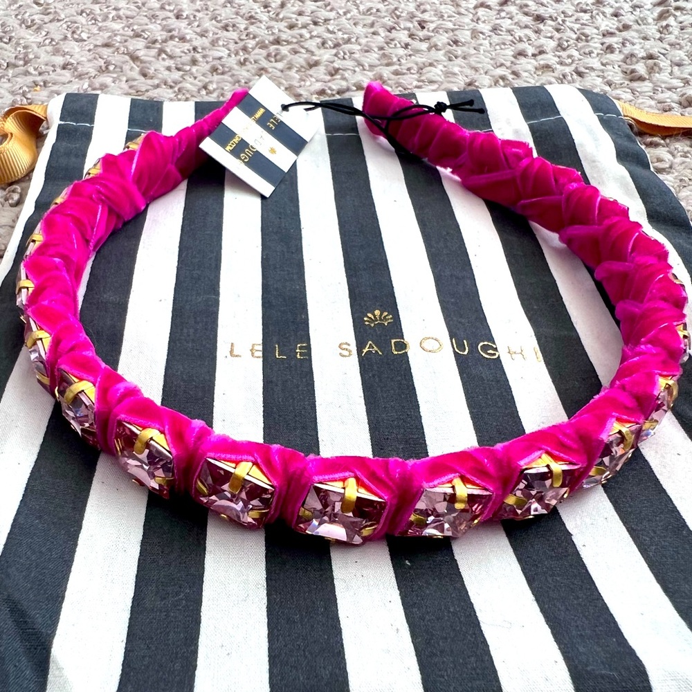 NWT Lele Sadoughi diva pink square crystal strand headband